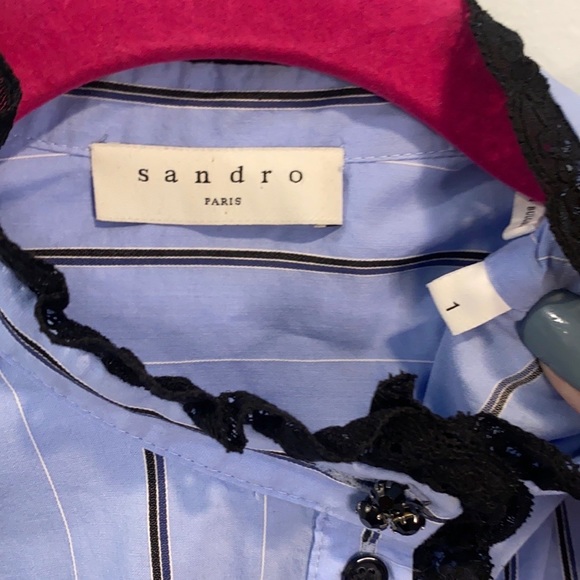 Sandro “Lunaire” striped shirt with Ruffle Trim 1/S - Picture 5 of 11